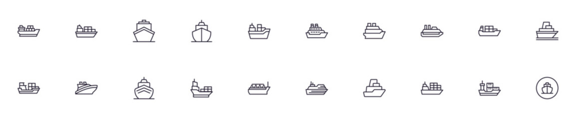 Ship concept. Collection of ship high quality vector outline signs for web pages, books, online stores, flyers, banners etc. Set of premium illustrations isolated on white background