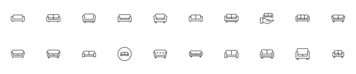 Sofa concept. Sofa line icon set. Collection of vector signs in trendy flat style for web sites, internet shops and stores, books and flyers. Premium quality icons isolated on white background