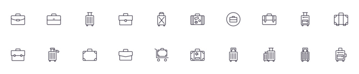 Collection of modern suitcase outline icons. Set of modern illustrations for mobile apps, web sites, flyers, banners etc isolated on white background. Premium quality signs.