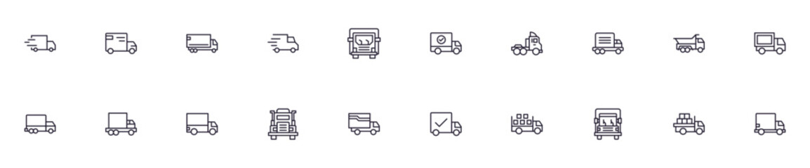 Truck concept. Collection of modern high quality delivery line icons. Editable stroke. Premium linear symbol for web sites, flyers, banners, online shops and companies.