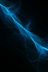 Vertical black background with bright blue light flows and copy space