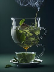 a cup hot green tea abstract created by Generative AI.