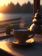 a cup full of hot coffee beans steaming created by Generative AI.