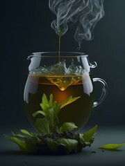 a cup hot green tea abstract created by Generative AI.