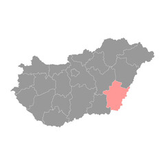 Fototapeta na wymiar Bekes county map, administrative district of Hungary. Vector illustration.