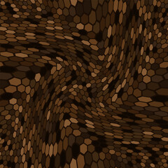 Brown halftones hexagon snake skin. Seamless geometric vector texture