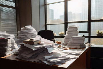 Paperwork Avalanche: Office Desk Overflow. Generative AI