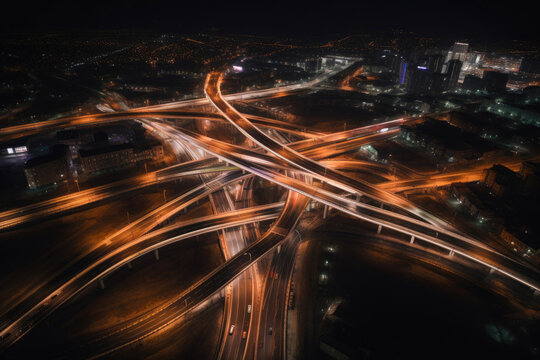 Nighttime Hyperlapse of Majestic Interchange. Generative AI
