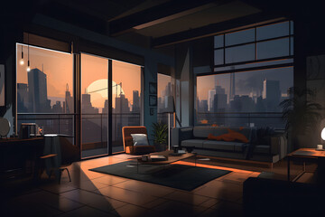 Obraz premium Artistic Interpretation of a Dark Apartment, Generative AI