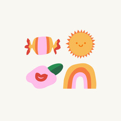Summer vibes labels collection, candy, sun and rainbow