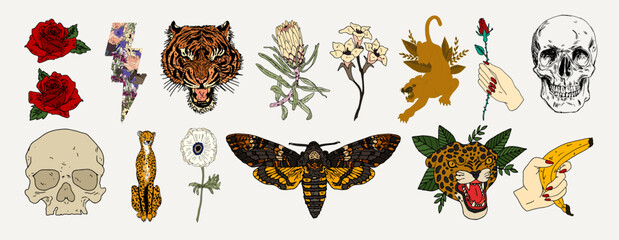 Rock and Roll labels, stickers, badges and prints for t shirt collection