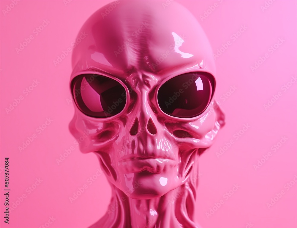 Wall mural portrait beautiful pink art person fantasy alien science fiction illustration face. generative ai.