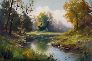 Fototapeta na wymiar autumn landscape oil -Ai