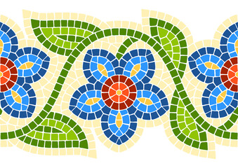 Floral mosaic pattern. Decorative antique stone ornament.