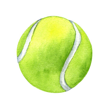 Watercolor illustration of  sports tennis ball. Hand drawing isolated on transparent.