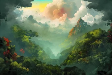 Zelfklevend Fotobehang jungle landscape fantasy paint © WettE