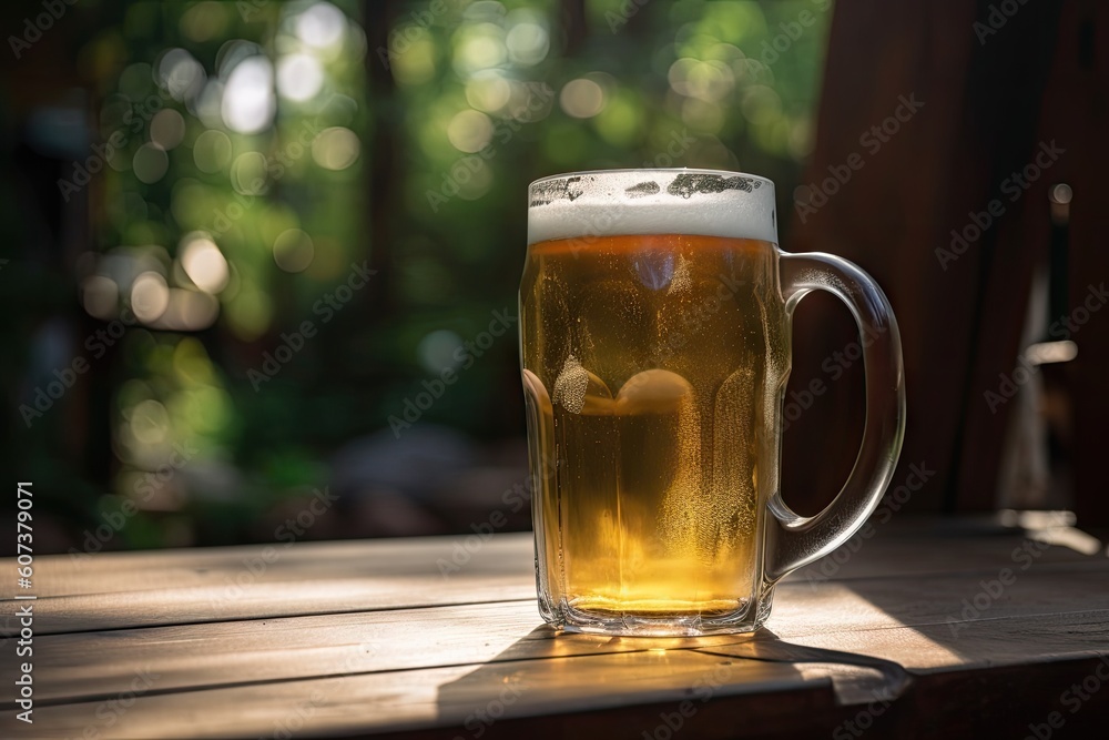 Sticker pint of ice-cold beer on hot summer day, created with generative ai