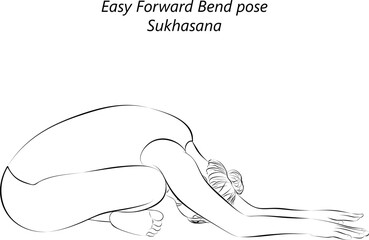 Fototapeta premium Sketch of young woman practicing yoga, doing Easy Forward Bend pose. Sukhasana. Seated and Neutral. Beginner. Vector illustration isolated on transparent background.