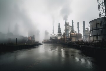 Fototapeta na wymiar refinery with toxic mist floating in the air, created with generative ai