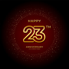 23th  anniversary logo design with a double line concept in gold color, logo vector template illustration