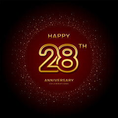 28th  anniversary logo design with a double line concept in gold color, logo vector template illustration