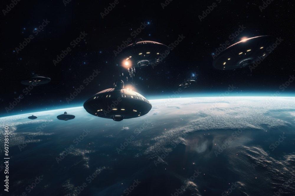 Wall mural alien life form floating in space, with view of distant planets and stars, created with generative a