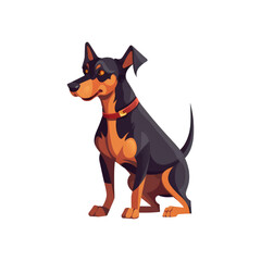 Whimsical Sleek and Alert: Cute 2D Illustration of a Dobermann Dog