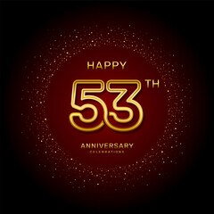 53th  anniversary logo design with a double line concept in gold color, logo vector template illustration
