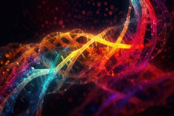 lucid dream, exploring the molecular world of dna, where shapes and colors shift and morph, created with generative ai