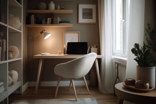 cozy study with soft lighting and comfy chair for optimal learning environment, created with generative ai