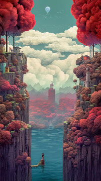 landscape fantasy art red
