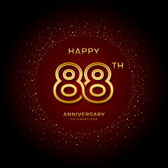 88th  anniversary logo design with a double line concept in gold color, logo vector template illustration