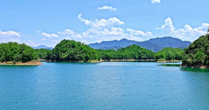 Clear lake and green forest with mountain in the summer, Chun'an, Hangzhou, China. 