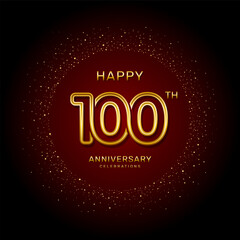 100th  anniversary logo design with a double line concept in gold color, logo vector template illustration