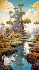 Obraz premium Generative AI landcape painting art