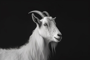 Portrait of a goat against black background created with generative ai