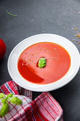 gazpacho tomato soup first course healthy meal food snack on the table copy space food background rustic top view keto or paleo diet veggie vegan or vegetarian food