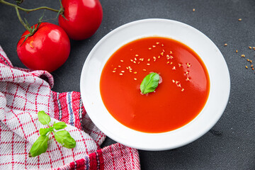 gazpacho tomato soup first course healthy meal food snack on the table copy space food background rustic top view keto or paleo diet veggie vegan or vegetarian food