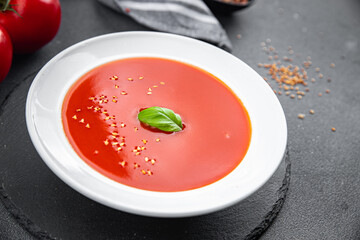 gazpacho tomato soup first course healthy meal food snack on the table copy space food background rustic top view keto or paleo diet veggie vegan or vegetarian food
