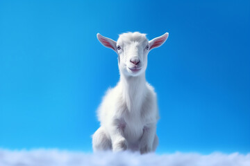 portrait of a goat against blue background created with generative ai