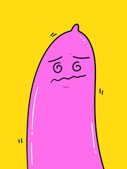 cute condom cartoon on yellow background