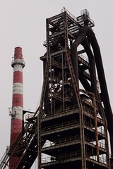 The historic object, steel construction of the blast furnace on the premises of Huta Pokoj in Ruda...