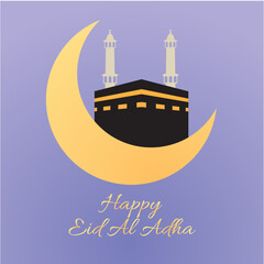 eid al adha greeting card for social media post kabah hajj makah and crescent moon
