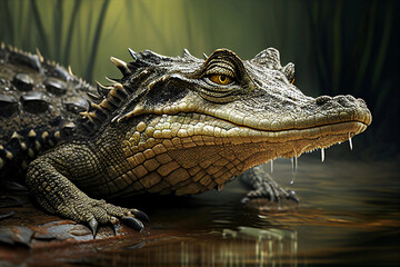 Fototapeta premium Alligator crocodile amphibian predator. AI Generated