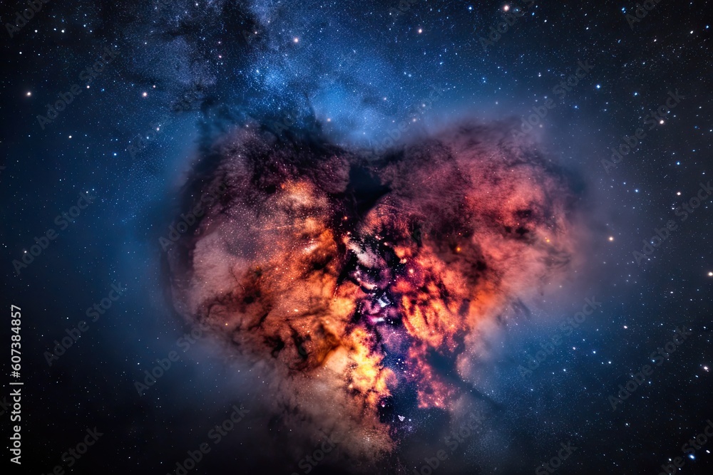 Canvas Prints heart-shaped nebula with surrounding stars in the night sky, created with generative ai