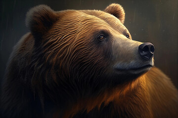 Brown bear portrait close-up. AI Generated
