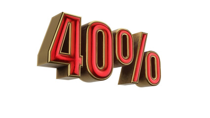 Forty percent metallic red and gold 3D render