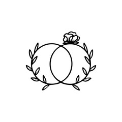 Fototapeta premium Wedding rings with floral elements. Line art. Editable stroke. Elegance vector illustration.
