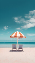 beach chairs and parasol on the beach. Generative AI