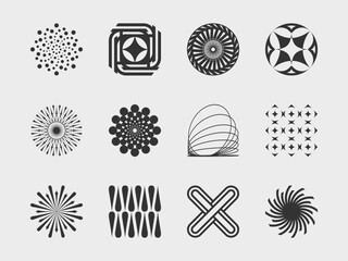 abstract collection 3 graphic geometric symbols and objects in y2k style. Templates for notes, posters, banners, stickers, business cards, logo.